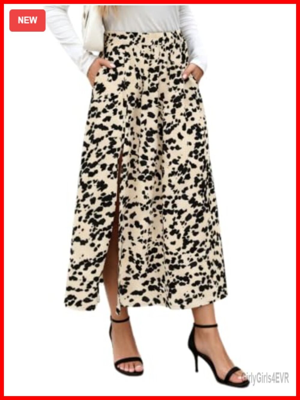 Womens Maxi Skirt with Pockets Leopard Print A-Line Flowy Long Skirt